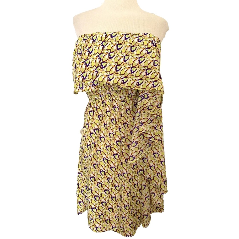 MM Couture Sun‎ Dress Small Yellow strapless ruffle Cottage Core Prairie